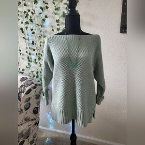 Andrea Jovine Sage Green Cotton Blend Open Knit Sweater